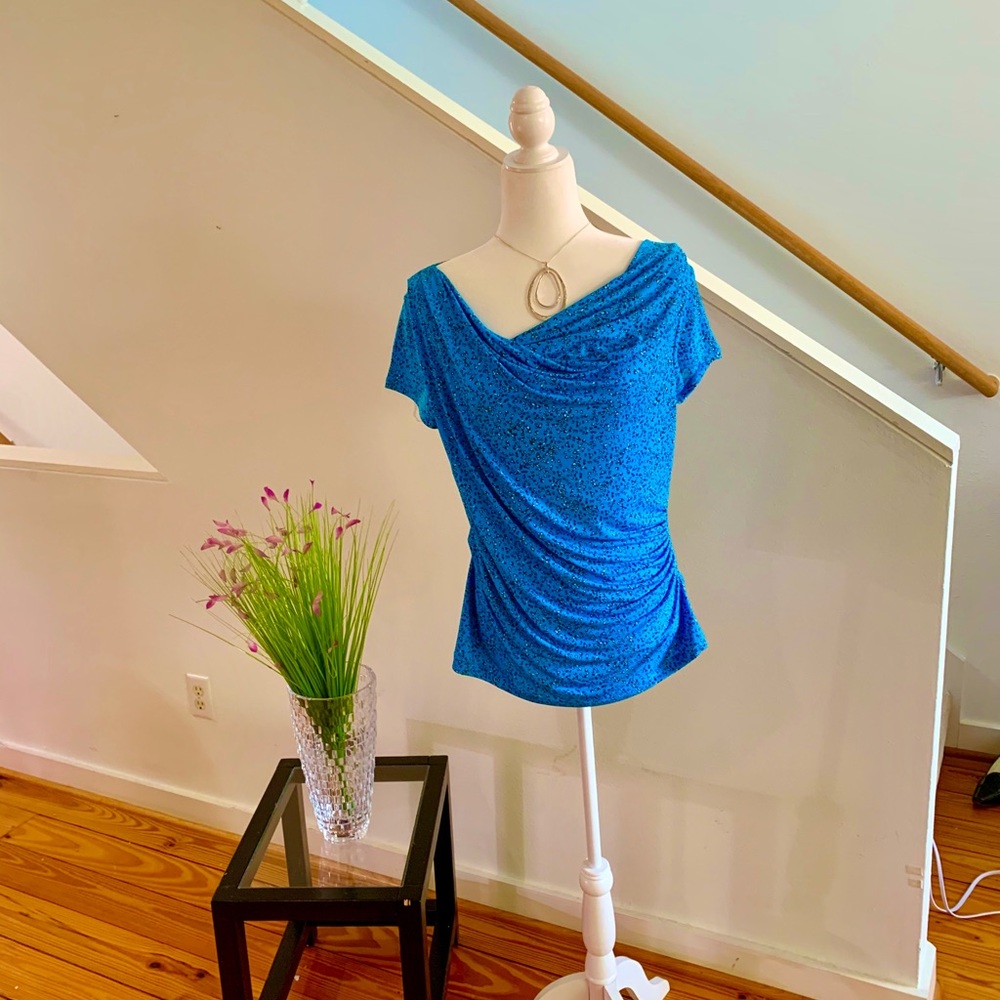 Knit blue top with cowl neck